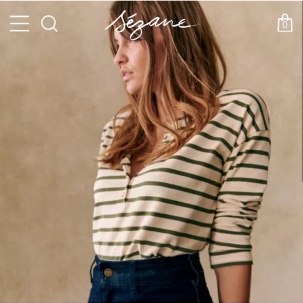 Sézane Gatsby Marinière Top - Ecru / Kaki